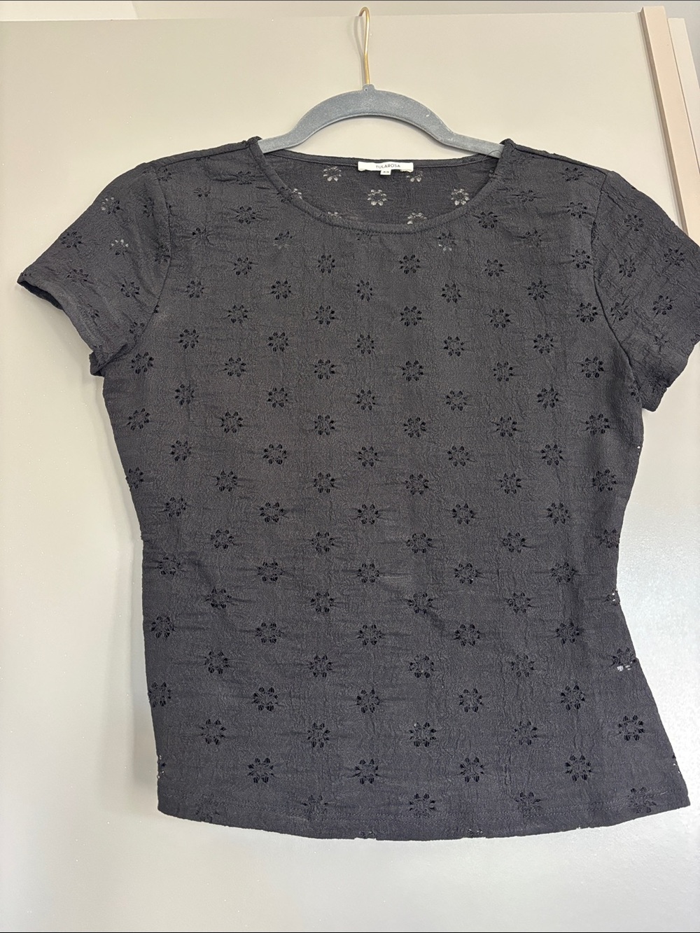 Tularosa Sheer Black Eyelet Short-Sleeve Top